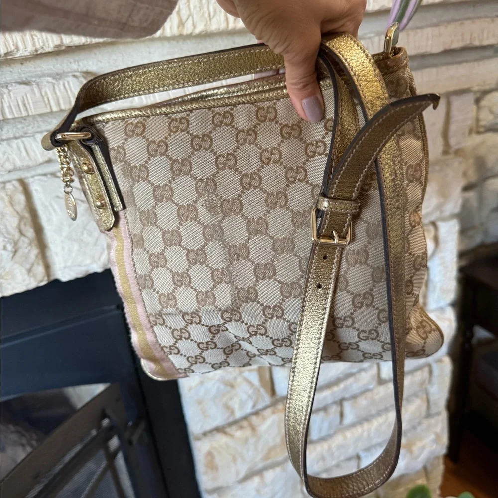 Gucci GG Canvas Metallic Gold Crossbody Bag - Picture 2 of 16